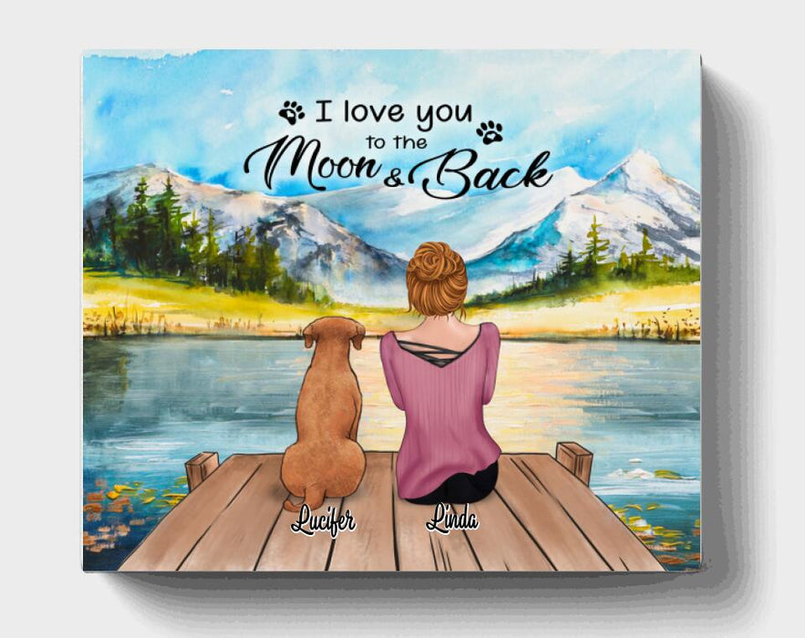 Personalized Pet Canvas Gift For Cat Dog Lovers, Cat Dog Mom - Mom & Upto 5  Pets Canvas Wall Art  - I Love You To The Moon And Back - CMNG3Y