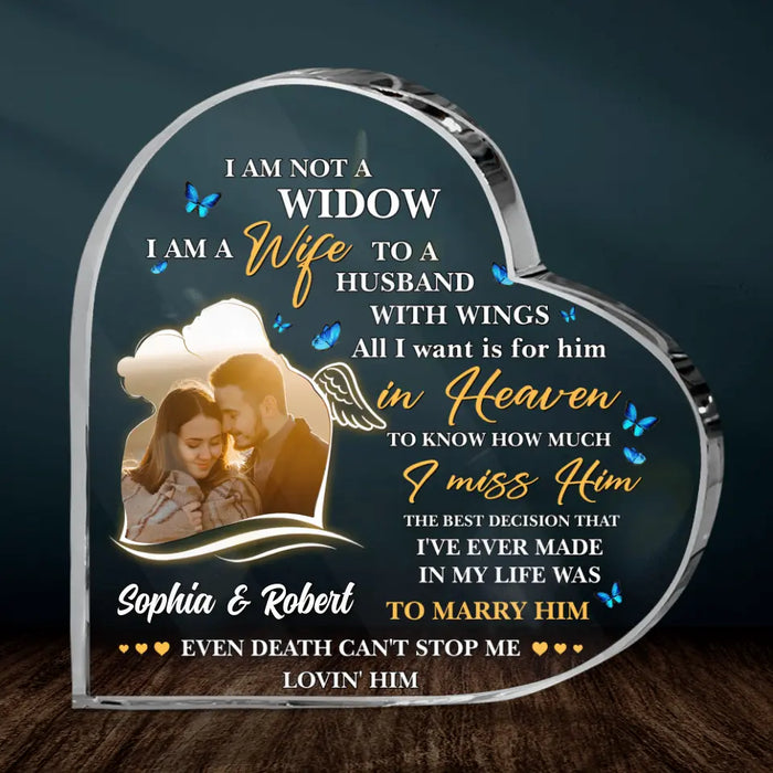 Custom Personalized Couple Crystal Heart - Upload Photo - Memorial Gift Idea For Couple - I Am A Wife To A Husband With Wings