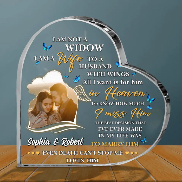 Custom Personalized Couple Crystal Heart - Upload Photo - Memorial Gift Idea For Couple - I Am A Wife To A Husband With Wings