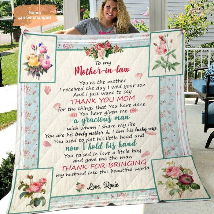 Personalized Mother-in-law Fleece Blankets - Best gift for Mother's day - You have given me a gracious man - KE3RBB