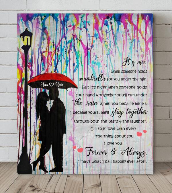 Custom Personalized Wall Art Canvas - Couple Under The Rain - A2SS1O