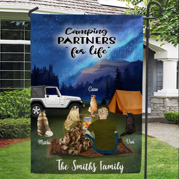 Custom Personalized Night Camping Garden Flag - Best Gift For Camping Couple - Upto 3 Dogs - Family's Name - NIMLQ4