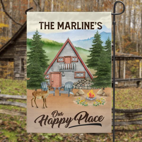 Custom Personalized Off-Grid / Log Cabin Life Flag - Best Gift For Family/Couple - Our Happy Place - IR6K80