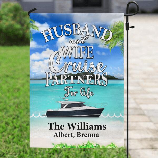 Custom Personalized Cruise Flag Sign - Best Gift Idea For Couple - Husband And Wife Cruise Partners For Life