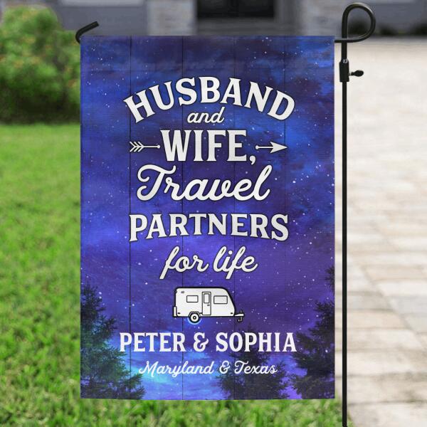 Custom Personalized Garden Flag - Best Gift For Couple - Husband and wife, travel partners for life