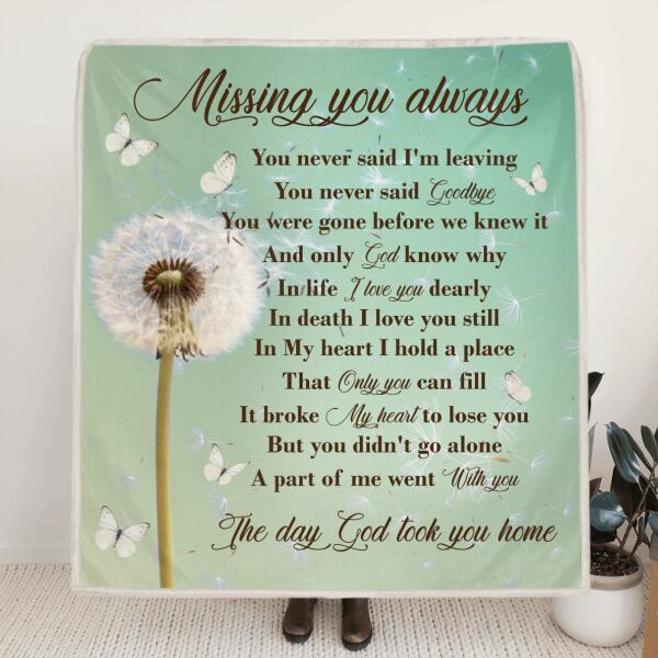 Custom Personalized Remembrance Quilt/ Fleece Blanket- Missing You Always - GTWDM6