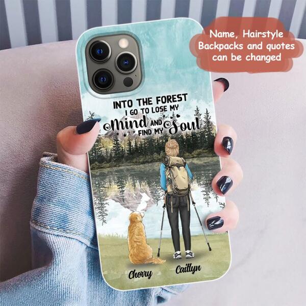 Custom Personalized Solo Hiking With Dogs Phone Case - Woman/Man With Upto 3 Pets - Case For iPhone and Samsung - Q67GXN