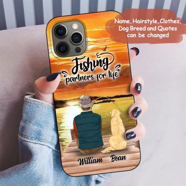 Custom Personalized Fishing Man Phone Case - Upto 4 Dogs - Phone Case For iPhone and Samsung - 4TC88X