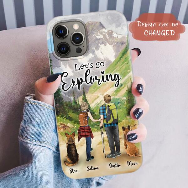 Custom Personalized Trekking Woods Couple With Dogs Phone Case - Couple With Upto 2 Pets - Case For iPhone and Samsung - 6CIAJ9