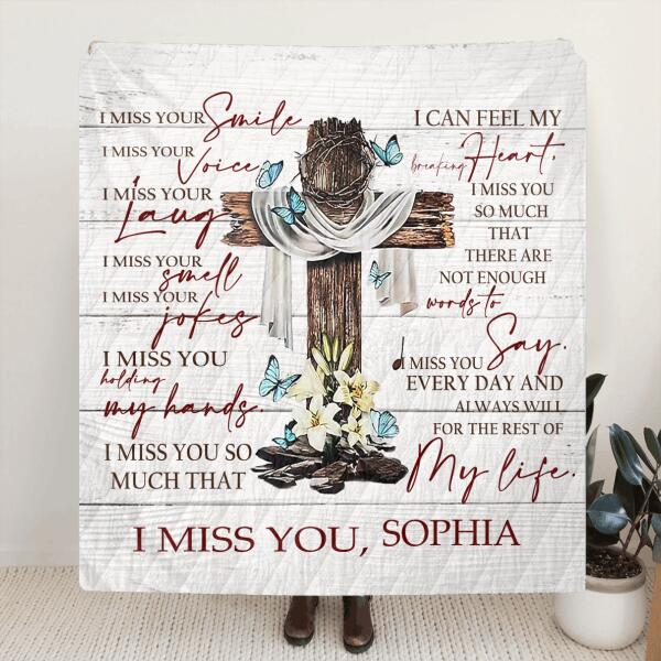 Personalized Memorial Quilt/Fleece Blanket - Memorial Gift For Loss Of Family Members/Friends - I Miss You