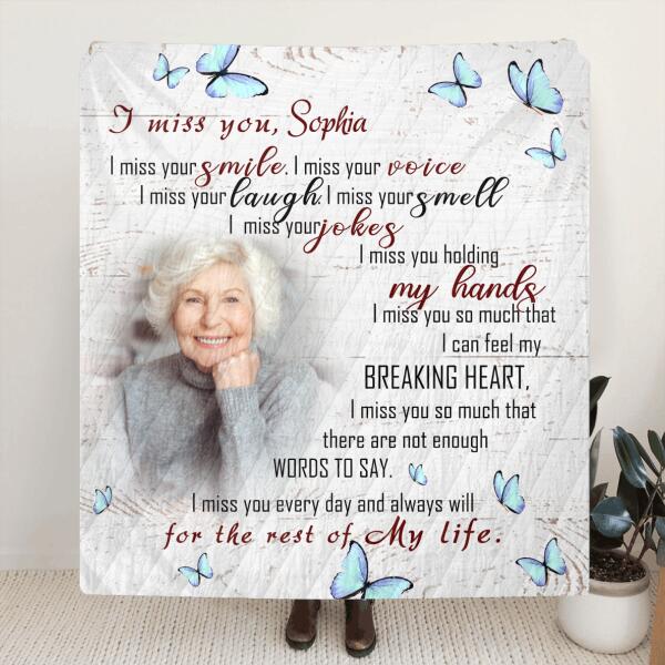 Personalized Memorial Quilt/Fleece Blanket - Memorial Gift For Loss Of Family Members/Friends - I Miss You