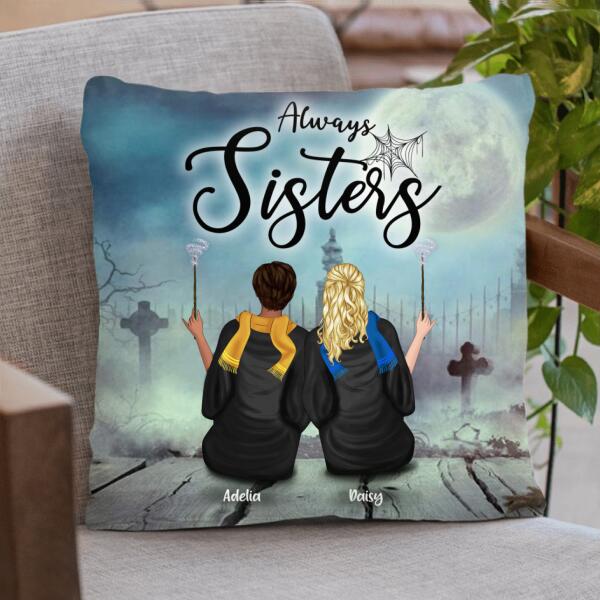 Custom Personalized Witch Pillow Cover - Upto 4 Witches - Gift For Best Friends - Always Sisters