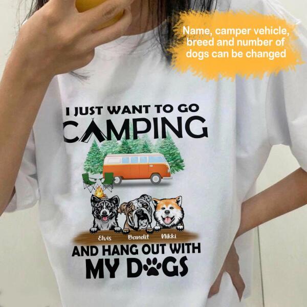 Personalized Dog Camping T-shirt - Gift For Dog Lovers with up to 5 Dogs - I Just Want To Go Camping