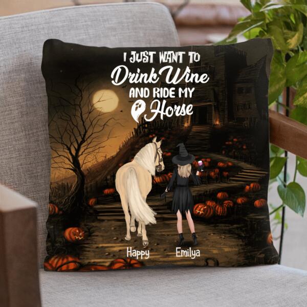 Custom Personalized Horse Witch Pillow Cover - Girl With A Horse - Halloween Gift For Horse Lover - EQRIYV