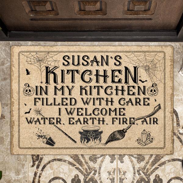 Custom Personalized Witch Halloween Doormat - Best Gift For Halloween - In My Kitchen Filled With Care I Welcome Water Earth Fire Air - 958S4U
