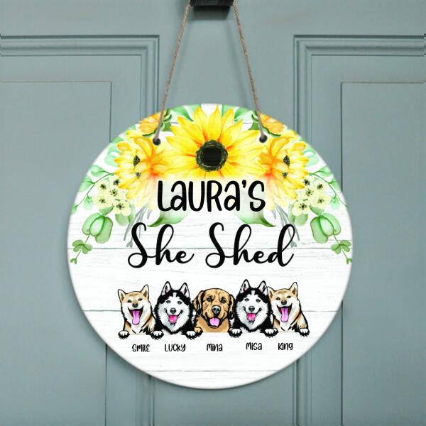 Custom Personalized Dog Mom Shed Wood Circle Sign - Upto 5 Dogs - Best Gift For Dog Lovers