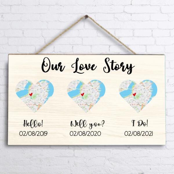 Custom Personalized Map Rectangle Wall Art - Best Gift For Couple