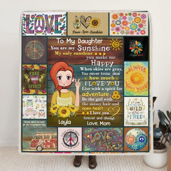 Personalized Bohemian Girl Quilt/Fleece Blanket - Best Gift For Daughter/Family - You Are My Sunshine