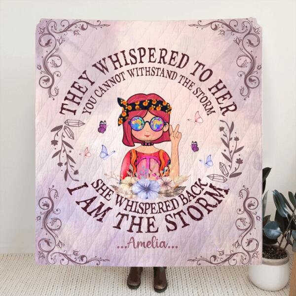 Custom Personalized Hippie Girl Quilt/ Fleece Blanket - Best Gift For Girl - I Am The Storm