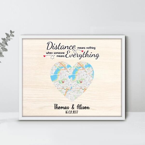 Custom Personalized Map Couple Horizontal Poster - Best Gift For Couple - Distance Means Nothing When Someone Means Everything