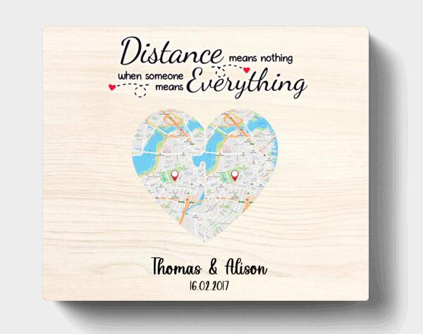 Custom Personalized Map Couple Horizontal Canvas - Best Gift For Couple - Distance Means Nothing When Someone Means Everything