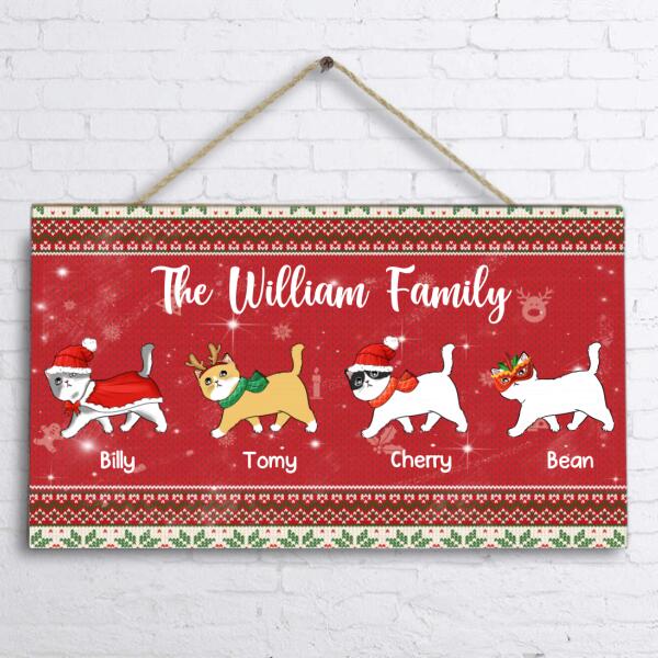 Custom Personalized Christmas Cat Rectangle Door Sign - Best Gift For Cat Lovers - Family Name