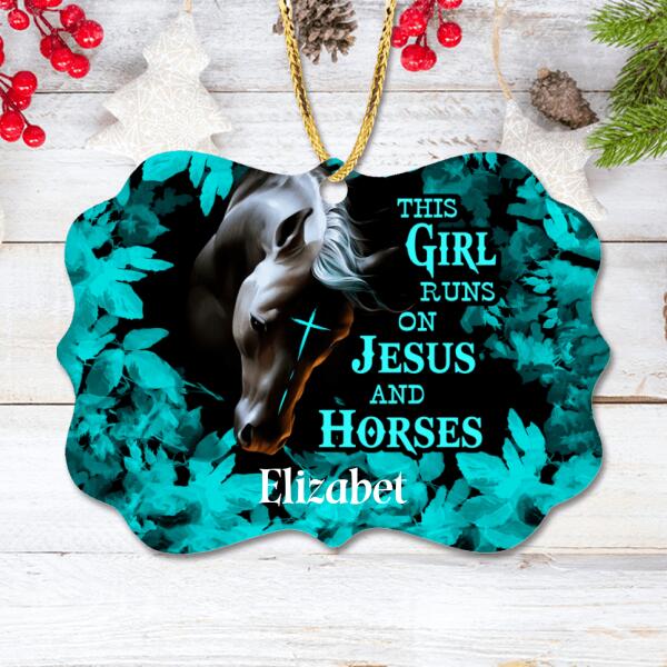 Custom Personalized Horse Girl Ornament - Gift For Horse Lovers - This Girl Runs On Jesus And Horses