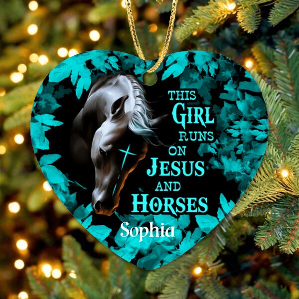 Custom Personalized Horse Girl Ornament - Gift For Horse Lovers - This Girl Runs On Jesus And Horses