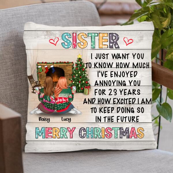 Custom Personalized Xmas Sisters Pillow Cover - Best Gift For Sister/Friend - Merry Christmas