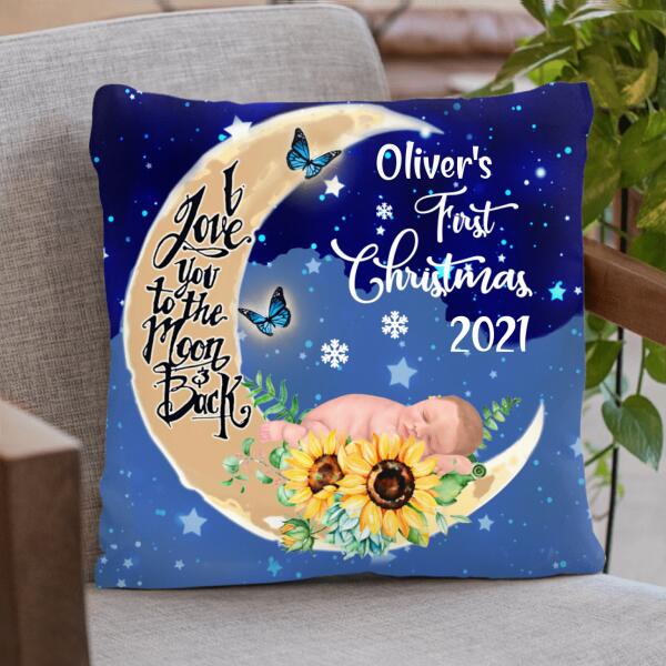 Custom Personalized Baby First Christmas Pillow Cover/Cushion Cover - I Love You To The Moon And Back