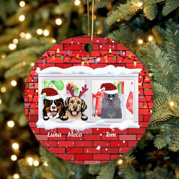 Custom Personalized Christmas Pet By Window Ornament - Upto 3 Pets - Best Gift For Dog Lover/Cat Lover