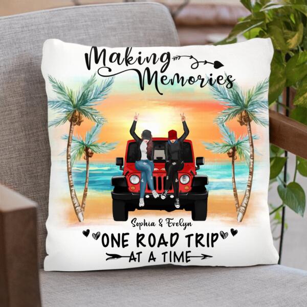 Custom Personalized Besties On Off-road Pillow Cover - Gift For Best Friends - Making Memories On Road Trip At A Time