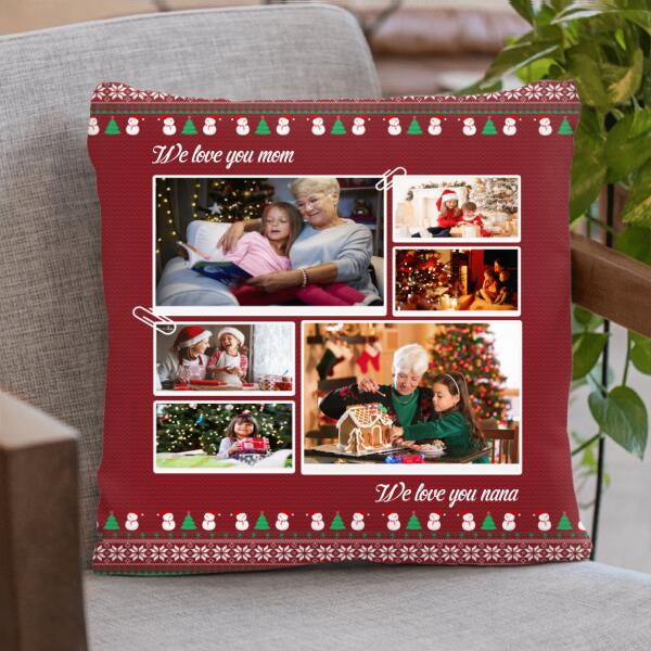 Personalized Photo Quilt/Fleece Blanket/Pillow Cover  - Up to 6 Photos - Best Gift For Couple/Family - We Love You Mom