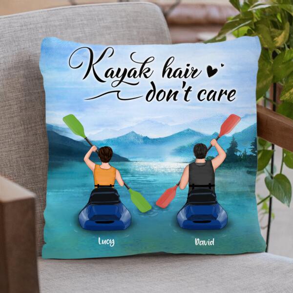 Personalized Kayak Couple Pillow Cover - Man/ Woman/ Couple - Kayak Hair Don't Care - FKUJGV
