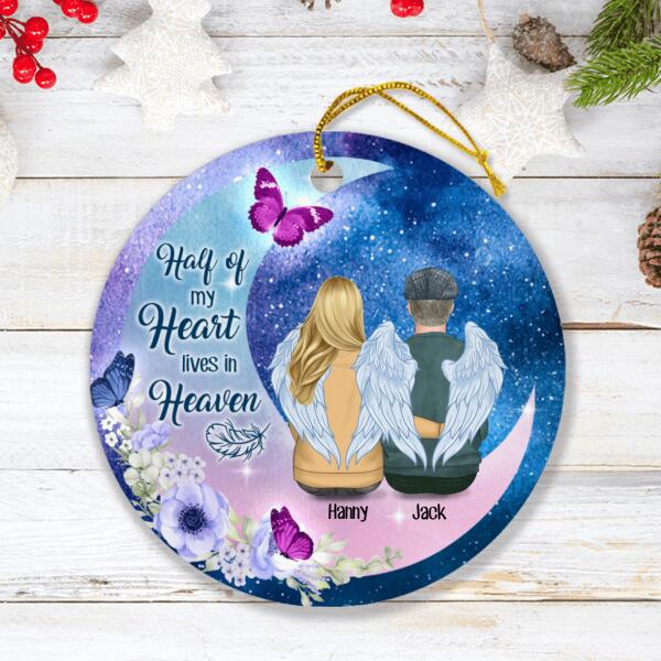 Custom Personalized Memorial Mom Dad Ornament - Best Gift For Couple - Half Of My Heart Lives In Heaven