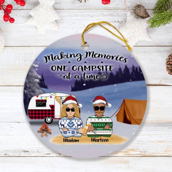 Custom Personalized Camping Front View Circle Ornament - Gift For Camping Lovers, Christmas, Couple - Making Memories One Campsite At A Time