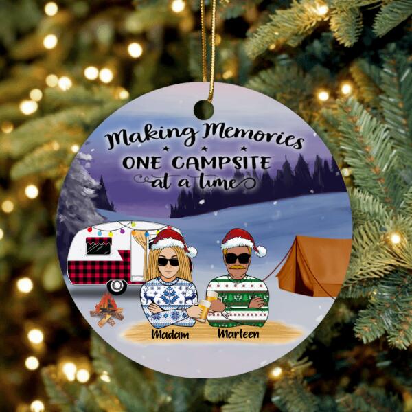 Personalized Camping Front View Circle Ornament - Gift For Camping Lovers, Christmas, Couple - Making Memories One Campsite At A Time