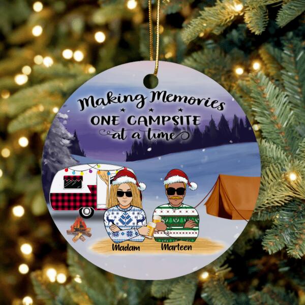 Custom Personalized Camping Front View Circle Ornament - Gift For Camping Lovers, Christmas, Couple - Making Memories One Campsite At A Time