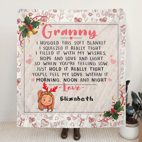 Custom Personalized Hugged This Blanket Quilt/ Fleece Blanket - Upto 6 Kids - Christmas Gift Idea For Grandma, Mama