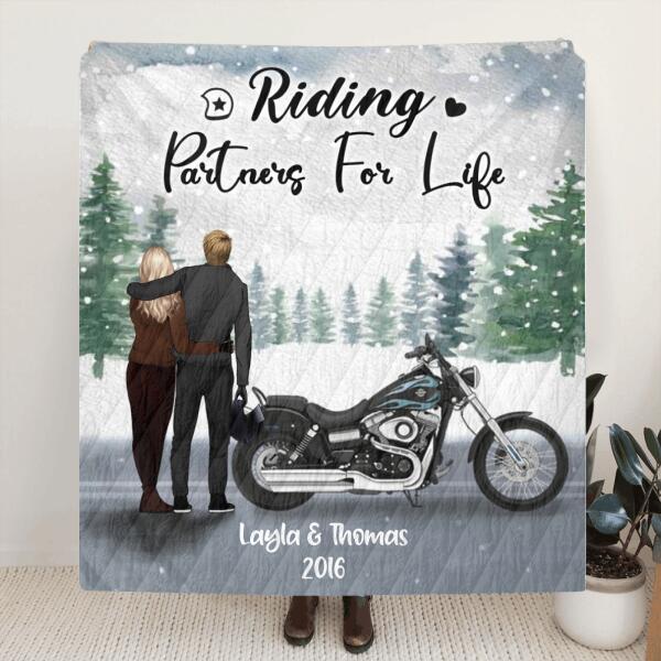 Custom Personalized Couple And Motorcycle Quilt/Fleece Blanket & Pillow Cover - Best Gift For Couple - Riding Partners For Life