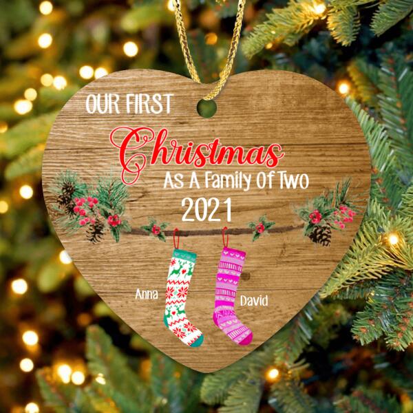 Custom Personalized Christmas Ornament - Up to 5 Socks - Our First Christmas As A Family