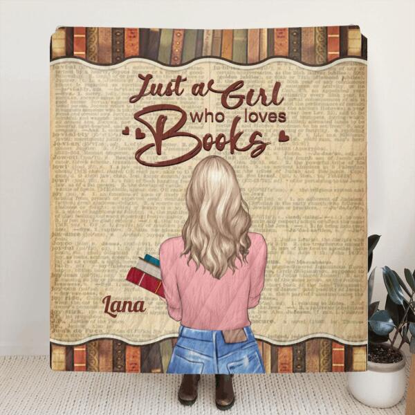 Personalized Reading Book Quilt/Fleece Blanket - Gift Idea For Reading Lovers - Just A Girl Who Loves Books