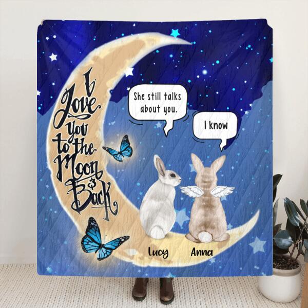 Custom Personalized Rabbit Moon Memorial Pillow Cover & Quilt/ Fleece Blanket - Upto 5 Rabbits - Memorial Gift Idea - I Love You To The Moon & Back