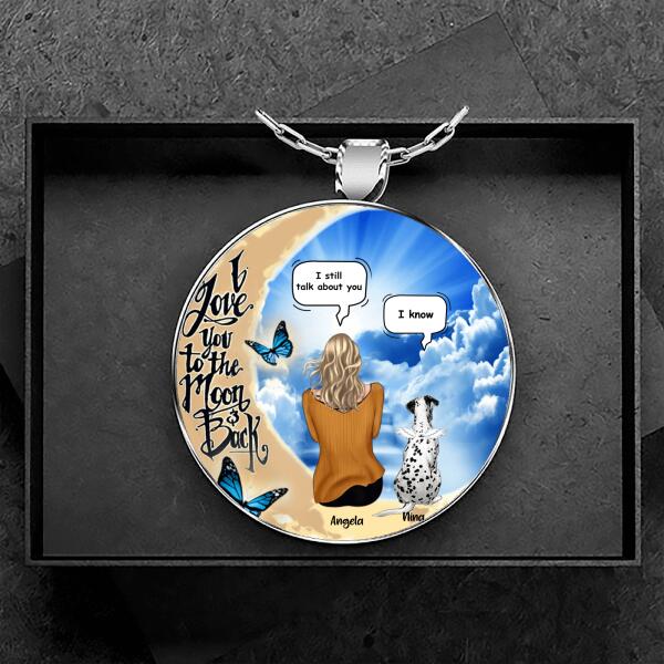 Personalized Dog Moon Memorial Round Pendant Necklace - Up to 4 Pets - Memorial Gift For Dog/Cat Lover