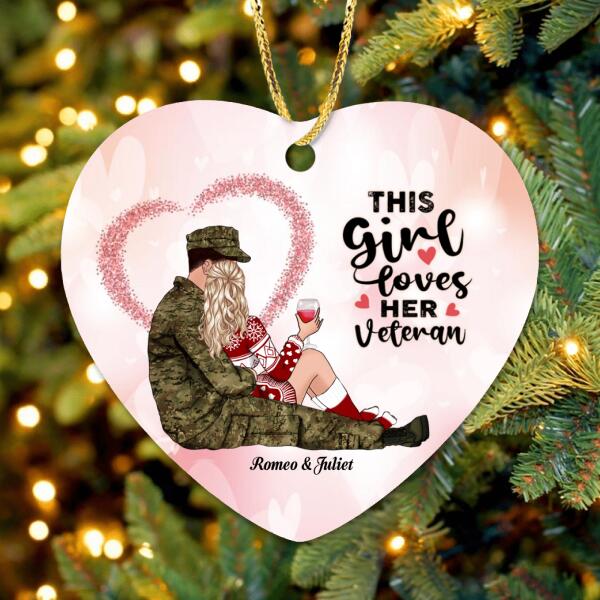 Custom Personalized Veteran Couple Ornament - Best Gift For Couple - This Girl Loves Her Veteran