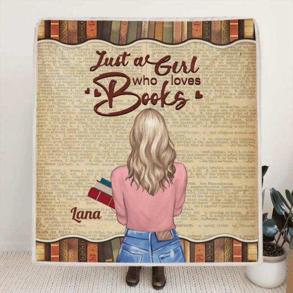 Personalized Reading Book Quilt/Fleece Blanket - Gift Idea For Reading Lovers - Just A Girl Who Loves Books