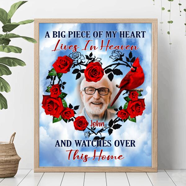 Custom Personalized Memorial Poster - Memorial Gift For Family - A Big Piece Of My Heart Lives In Heaven and Watches Over This Home