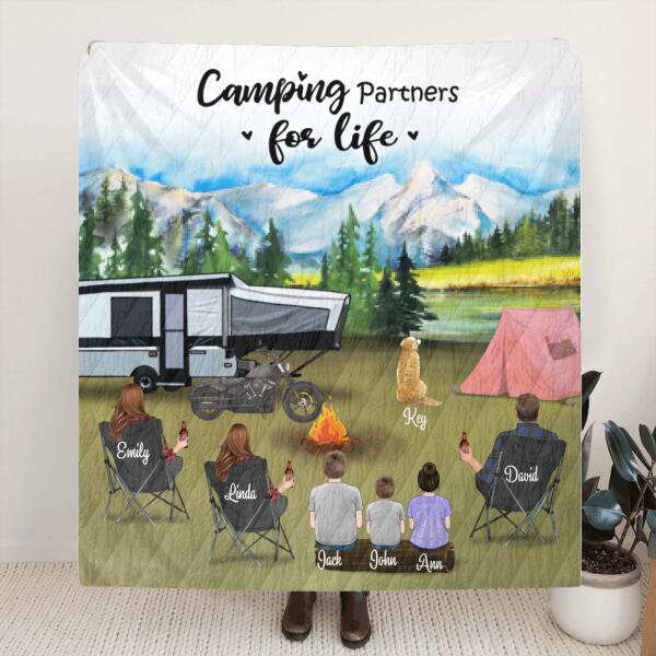 Custom Personalized Camping Blanket - 3 Adults with 3 Kids and 1 Pet - Gift For Camping Lover