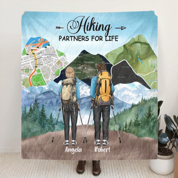 Custom Personalized Hiking Pillow Cover & Quilt/ Fleece Blanket - Adult/ Couple/ Parents With Upto 3 Kids - Gift Idea For Hiking Lover - Hiking Partners For Life