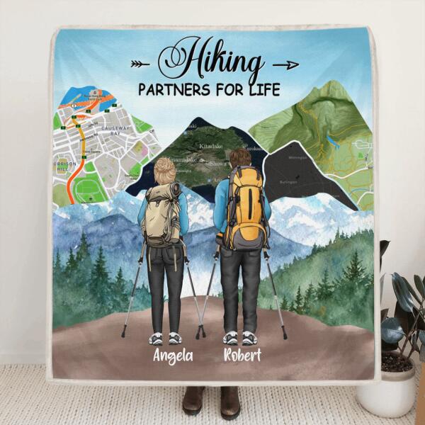 Custom Personalized Hiking Pillow Cover & Quilt/ Fleece Blanket - Adult/ Couple/ Parents With Upto 3 Kids - Gift Idea For Hiking Lover - Hiking Partners For Life